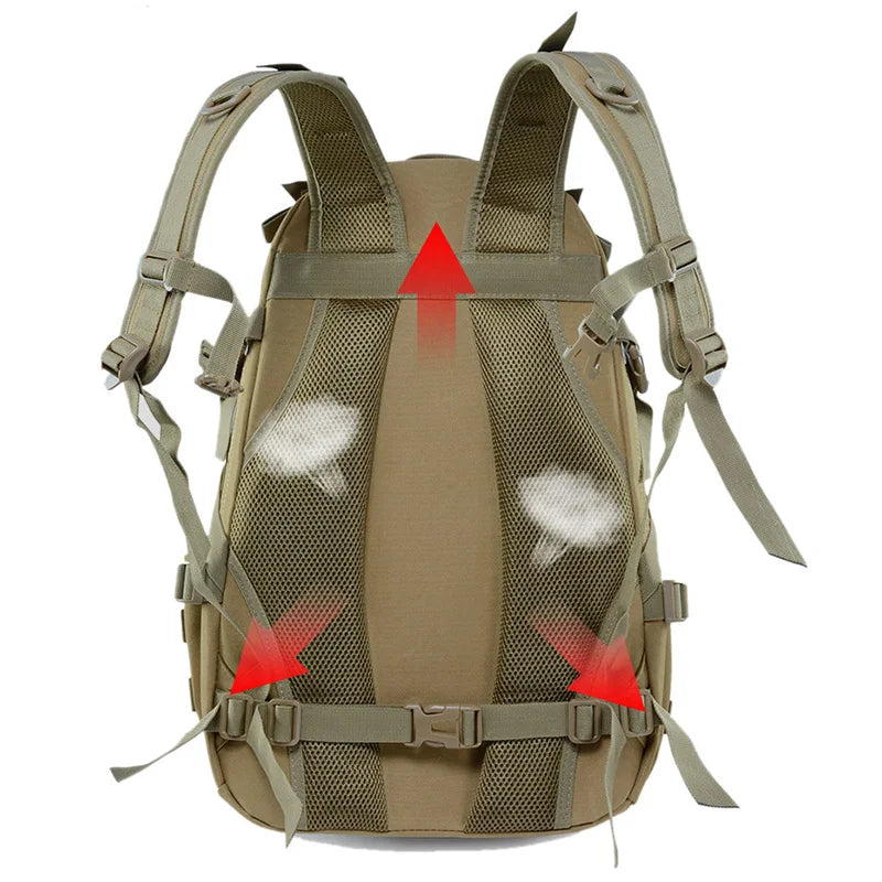 40L Tactical Camping Backpack Waterproof Molle Khaki-3