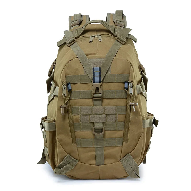 40L Tactical Camping Backpack Waterproof Molle Khaki-0
